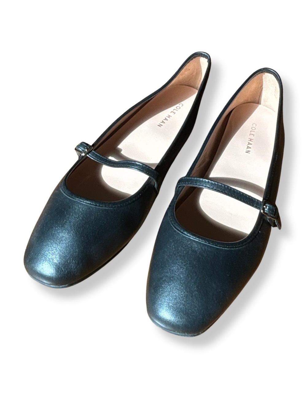 Cole Haan Black Leather Mary Jane Flats with Strap